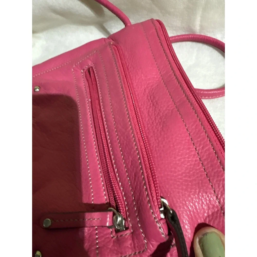 Tignanello Pink Leather‎ Crossbody Bag Zip Pockets Shoulder Handbag Purse